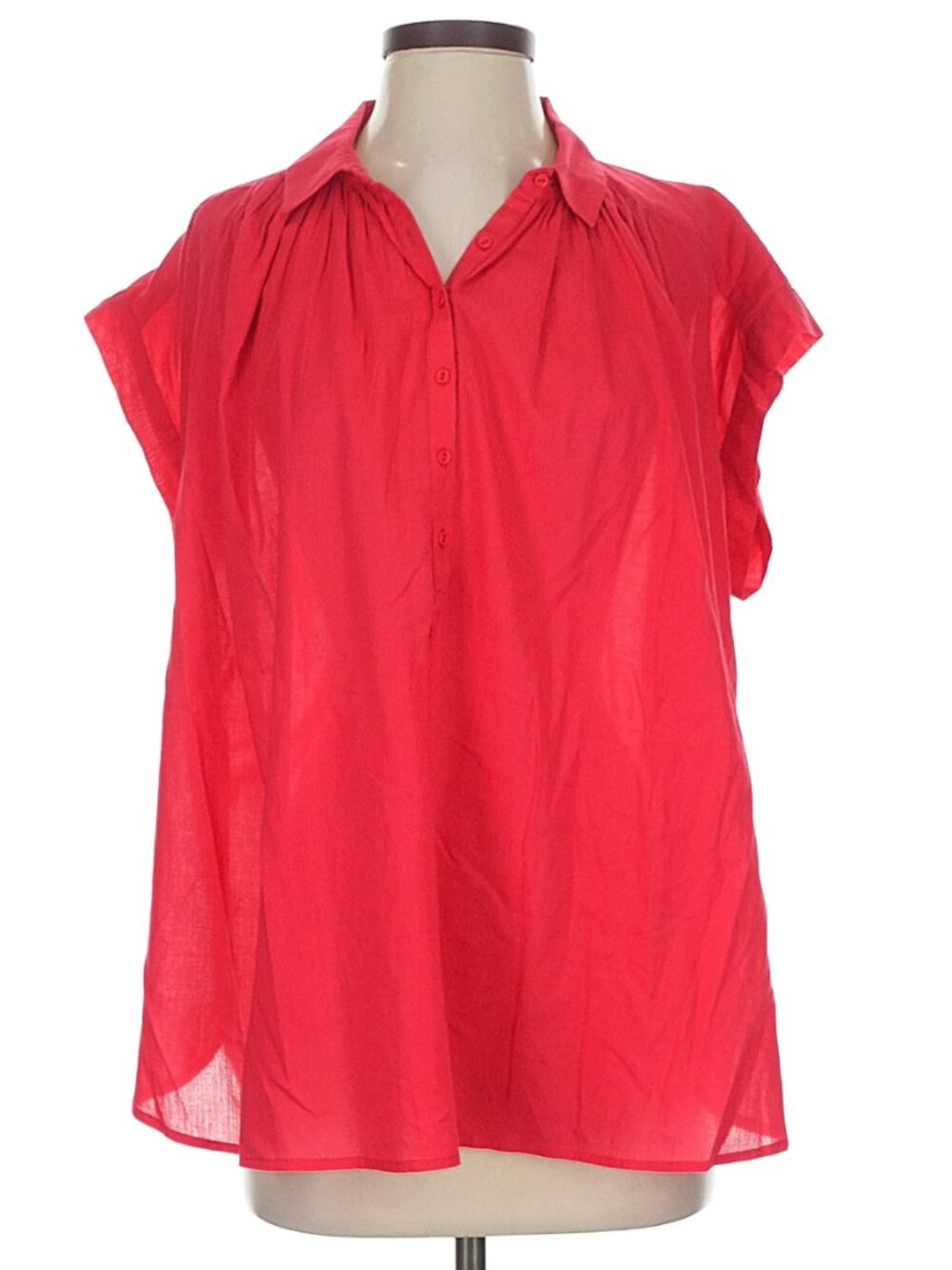 Nili Lotan Normandy Blouse Red Cotton Short Sleeve Collared XS Shirt